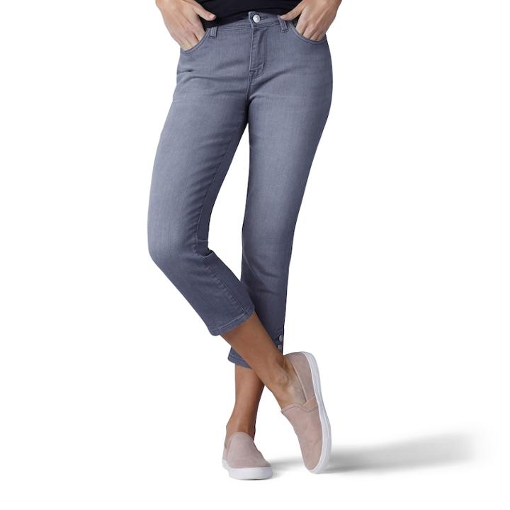 Women's Lee Jayla Button-hem Capri Jeans, Size: 14 Avg/reg, Grey (charcoal)