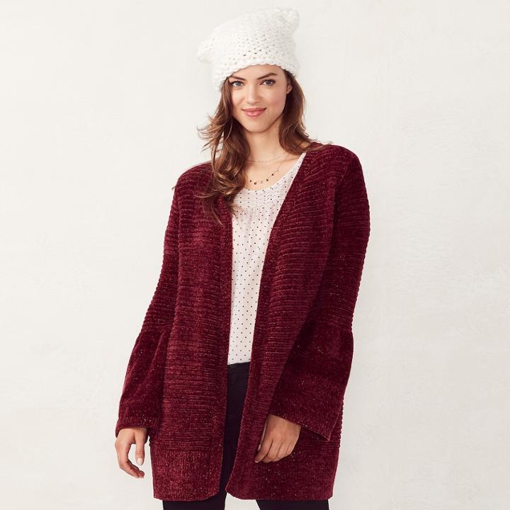 Women's Lc Lauren Conrad Ringspun Cardigan, Size: Medium, Dark Red