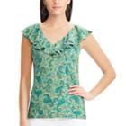 Women's Chaps Print Ruffled Sleeveless Top, Size: Xl, Green