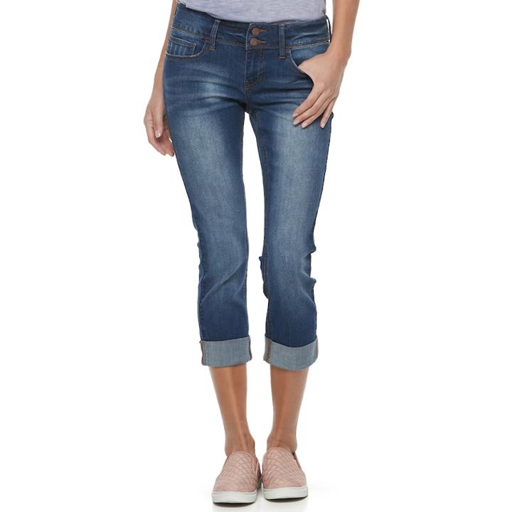 Juniors' So&reg; Cuffed Crop Jeggings, Teens, Size: 13, Med Blue