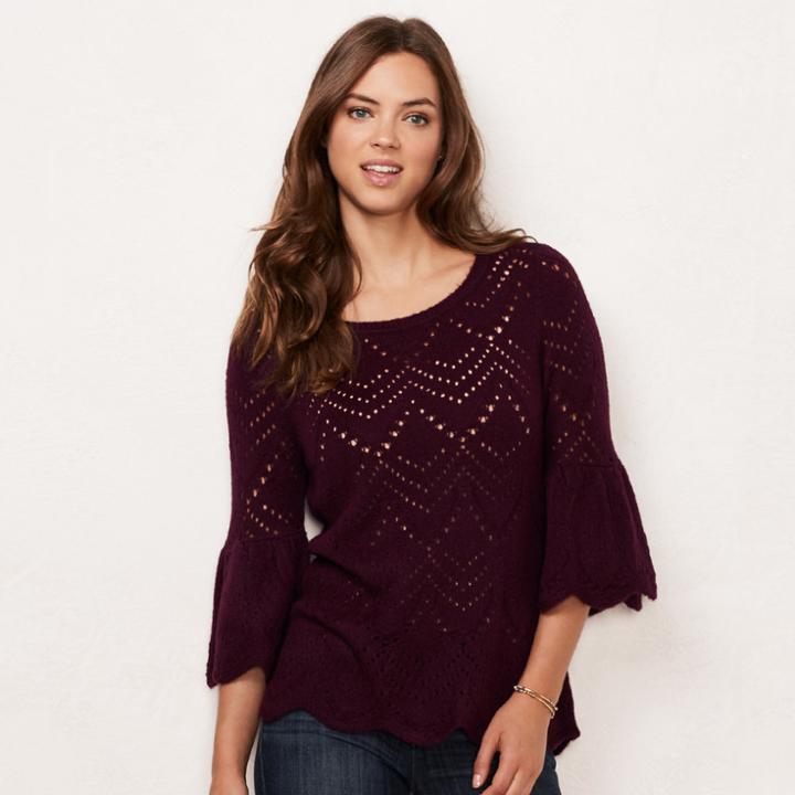 Women's Lc Lauren Conrad Eyelet Crewneck Sweater, Size: Medium, Red