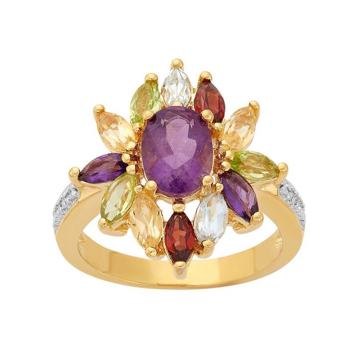 Gemstone 18k Gold Over Silver Flower Ring, Women's, Size: 8, Multicolor