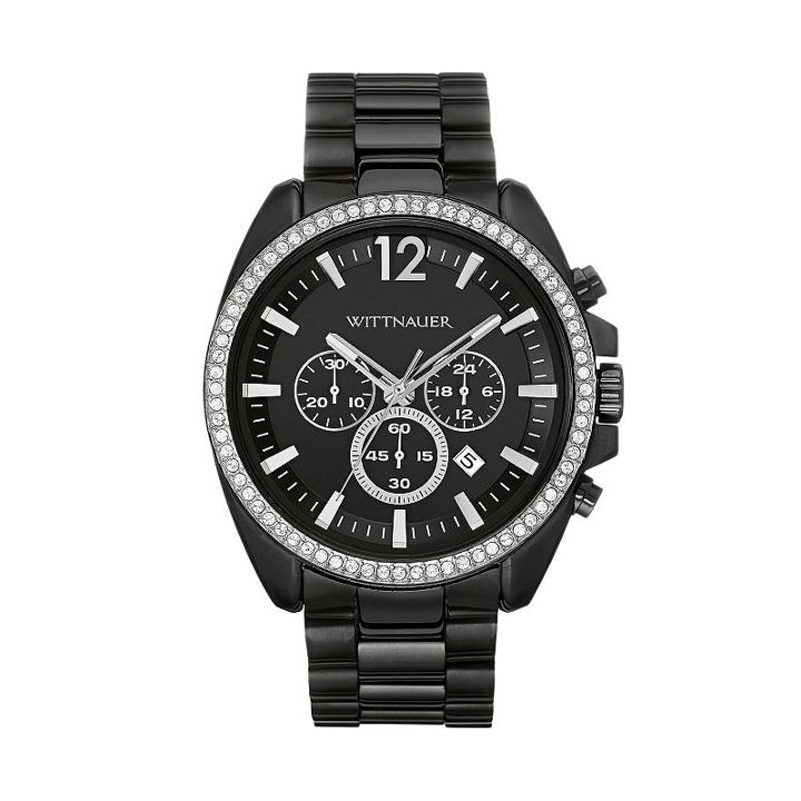 Wittnauer Men's Crystal Stainless Steel Chronograph Watch, Black