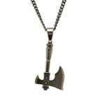 Men's Antiqued Stainless Steel Axe Pendant Necklace, Grey