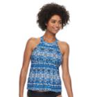 Women's A Shore Fit Tummy Slimmer High-neck Tankini Top, Size: 6, Blue