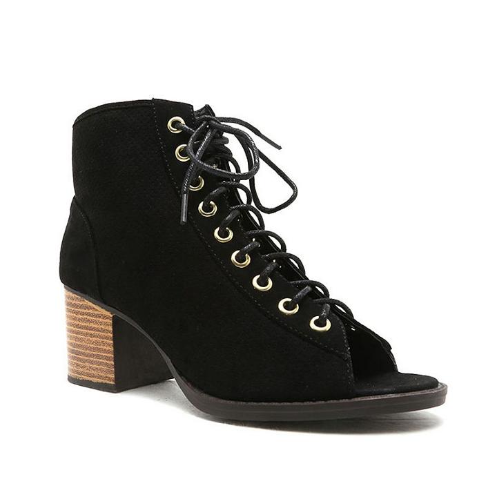 Qupid Dixie Women's Peep-toe Ankle Boots, Girl's, Size: 7, Black