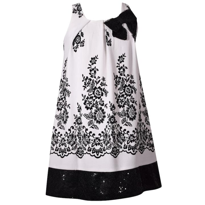 Girls 7-16 Bonnie Jean Sleeveless Floral Flocked Trapeze Dress, Size: 7, Natural