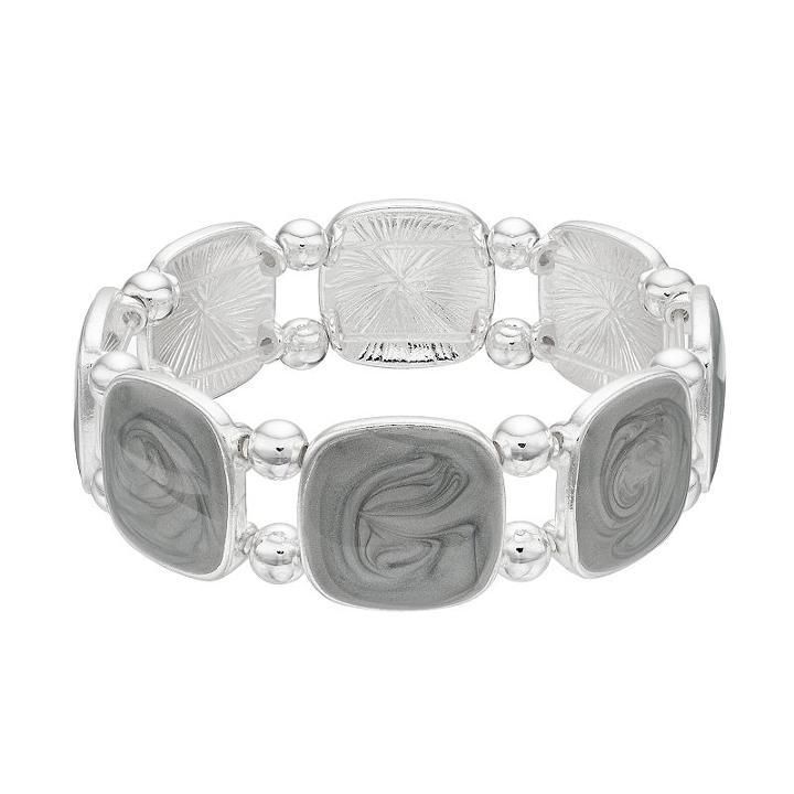 Gray Swirl Square Stretch Bracelet, Women's, Grey