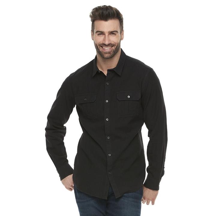 Marc Anthony, Men's Slim-fit Linen-blend Textured Button-down Shirt, Size: Xl, Black