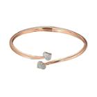18k Rose Gold Plate And Silver Tone Diamond Accent Heart Bypass Bangle Bracelet, Women's, Size: 7.25, White