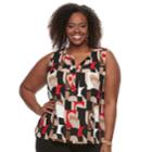 Plus Size Dana Buchman Print Splitneck Tank, Women's, Size: 1xl, Beig/green (beig/khaki)