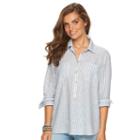 Women's Chaps Striped Linen Blend Shirt, Size: Medium, Blue