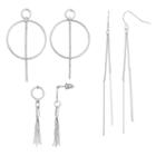 Tassel, Hoop & Stick Drop Earring Set, Women's, Silver
