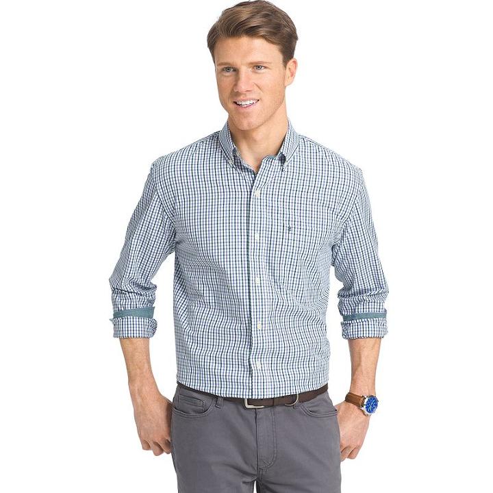 Men's Izod Signature Classic-fit Tattersall-plaid Poplin Button-down Shirt, Size: Xxl, Dark Blue