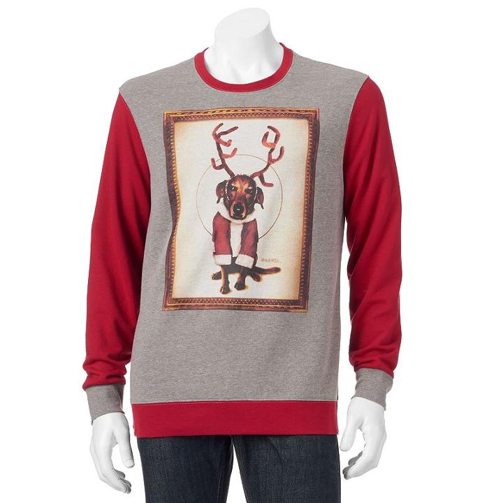Men's Reindeer Dog Christmas Sweatshirt, Size: Small, Grey Other