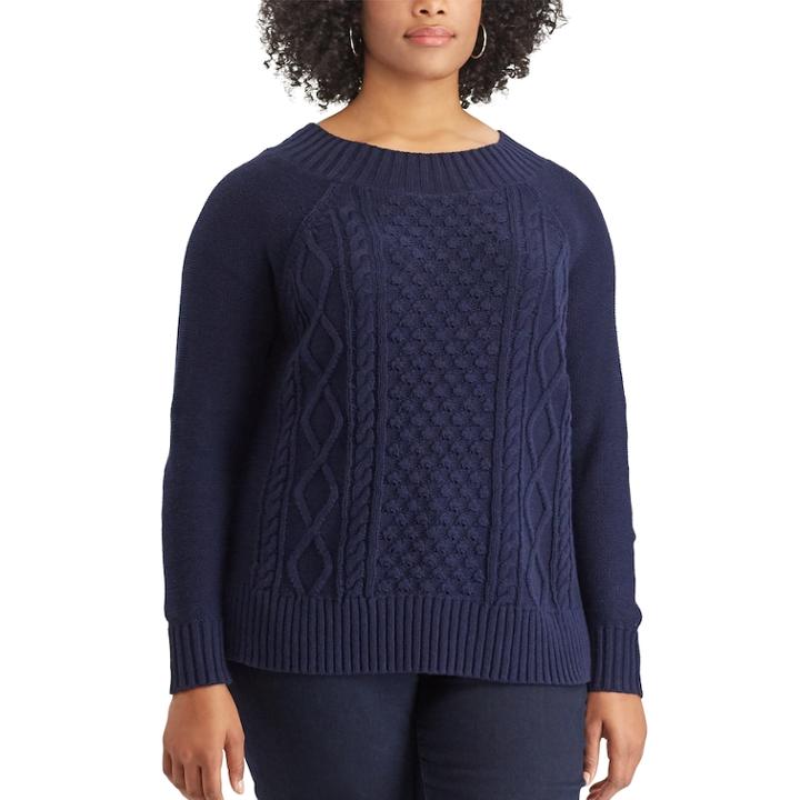 Plus Size Chaps Cable-knit Crewneck Sweater, Women's, Size: 2xl, Blue