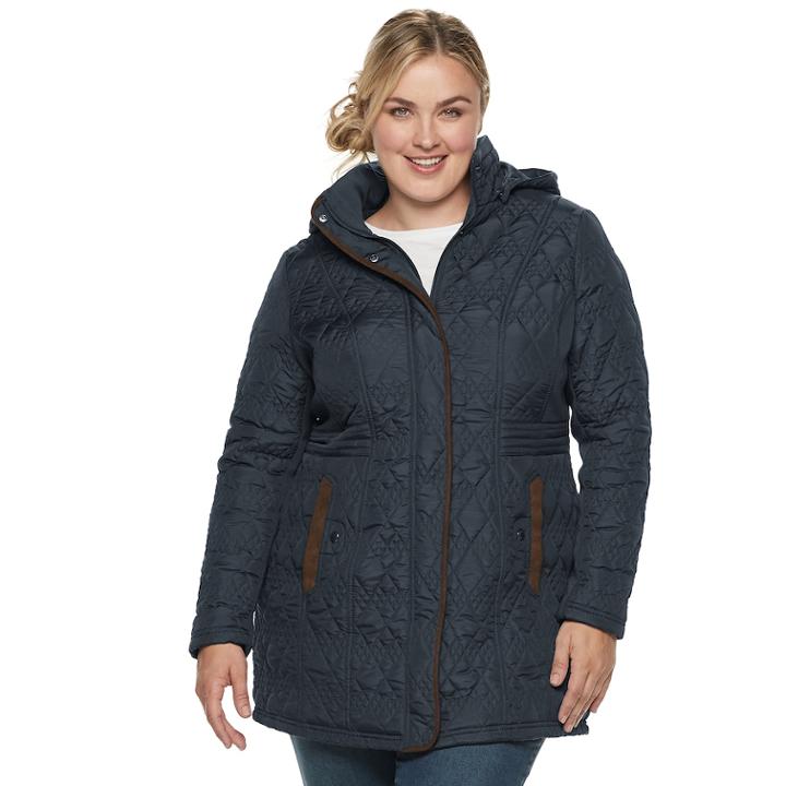 Plus Size Weathercast Hooded Quilted Anorak Walker Jacket, Women's, Size: 3xl, Grey