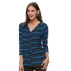 Women's Dana Buchman Pleated Mixed-media Top, Size: Xl, Dark Blue