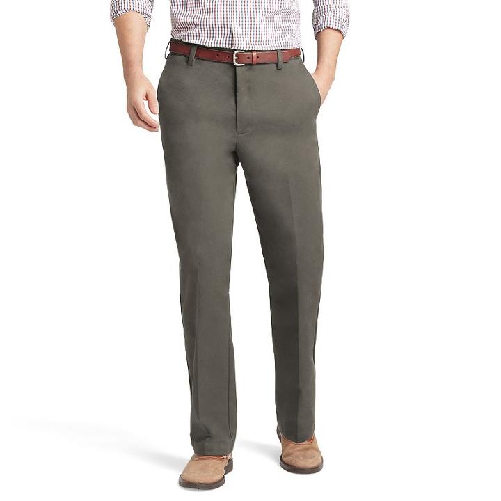 Men's Izod American Chino Straight-fit Wrinkle-free Flat-front Pants, Size: 32x32, Med Green