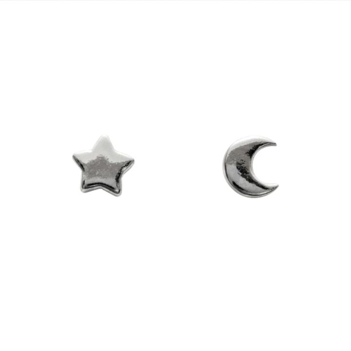 Itsy Bitsy Sterling Silver Star & Moon Mismatch Stud Earrings, Women's, Grey