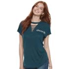 Juniors' Awake Over It Lace-up Tee, Teens, Size: Medium, Green
