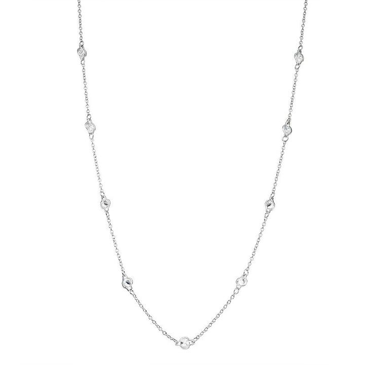 Sterling Silver Cubic Zirconia Long Station Necklace, Women's, White