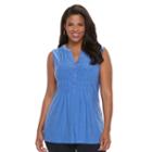 Plus Size Croft & Barrow&reg; Pintuck Henley Tank, Women's, Size: 1xl, Blue (navy)