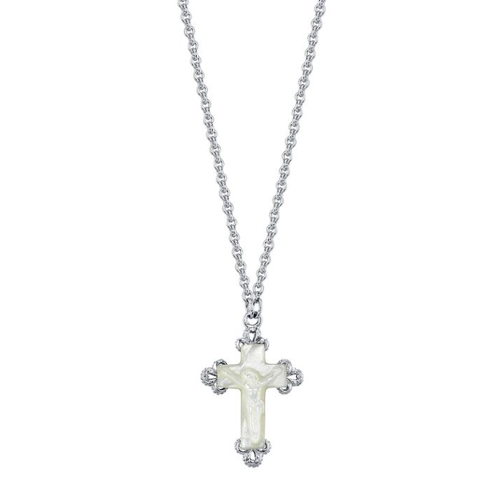 1928 Mother-of-pearl Cross Pendant Necklace, Women's, Size: 16, White