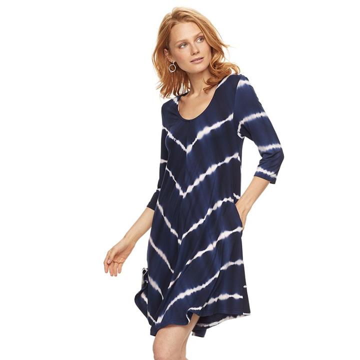 Women's Nina Leonard Tie-dye Trapeze Dress, Size: Medium, Blue (navy)