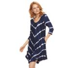 Women's Nina Leonard Tie-dye Trapeze Dress, Size: Medium, Blue (navy)