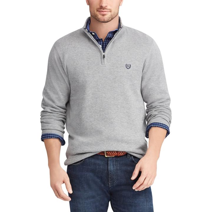 Men's Chaps Regular-fit Textured Quarter-zip Pullover, Size: Large, Grey