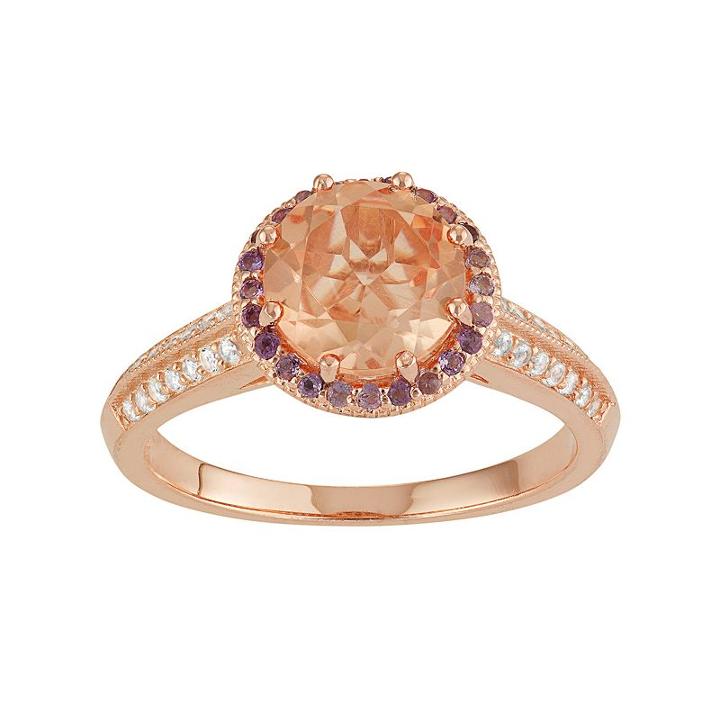 14k Rose Gold Over Silver Gemstone Halo Ring, Women's, Size: 10, Multicolor