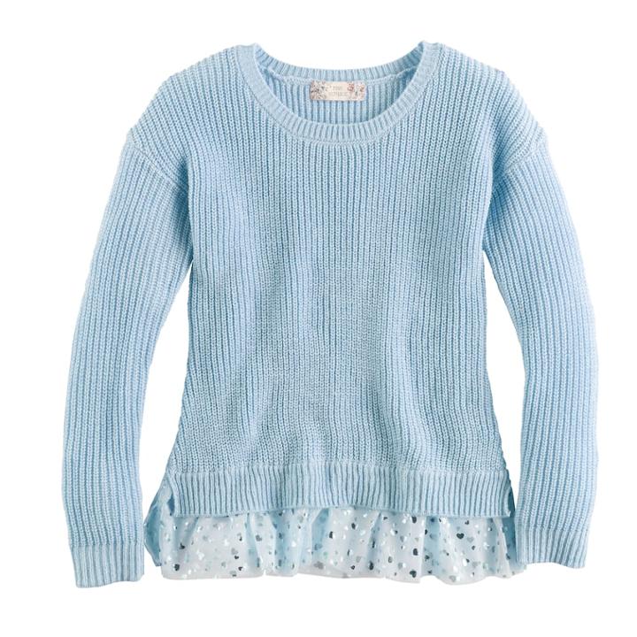 Girls 7-16 & Plus Size Pink Republic Tulle Hem Metallic Sweater, Size: Medium, Light Blue
