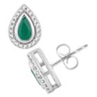 10k White Gold Emerald & 1/8 Carat T.w. Diamond Teardrop Halo Stud Earrings, Women's, Green