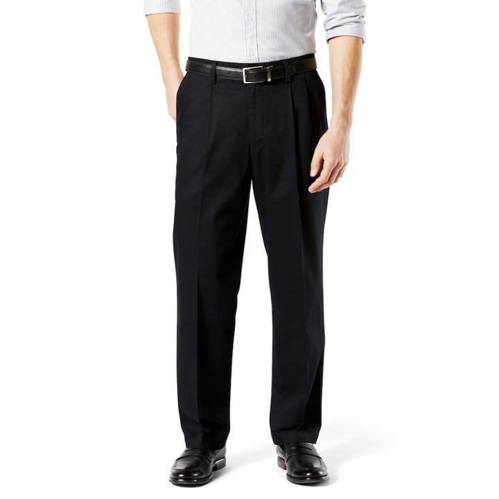 Men's Dockers&reg; Signature Khaki Lux Relaxed-fit Stretch Pleated Pants D4, Size: 38x29, Black