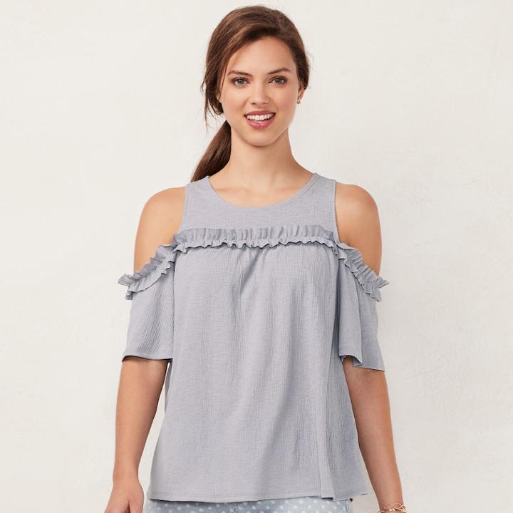 Women's Lc Lauren Conrad Rufflle Cold-shoulder Top, Size: Xs, Grey