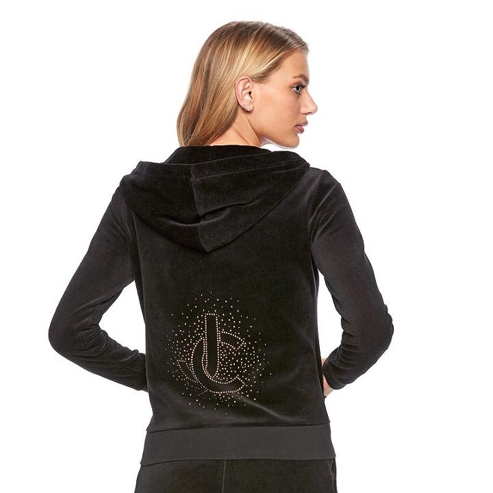 Women's Juicy Couture Embellished Graphic Velour Hoodie Jacket, Size: Small, Black
