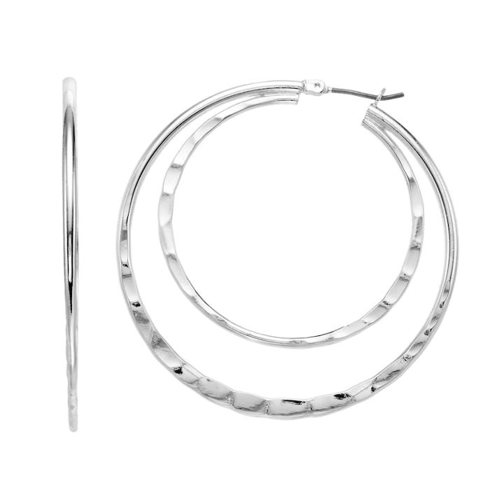 Napier Hammered Double Hoop Earrings, Women's, Silver