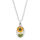 Silver Plated Sunflower Oval Pendant Necklace, Women's, Grey
