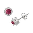 Sterling Silver Ruby And Diamond Accent Frame Stud Earrings, Women's, Red