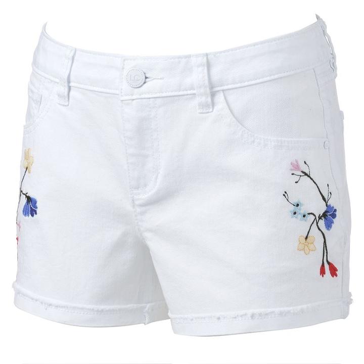 Women's Lc Lauren Conrad Embroidered Jean Shorts, Size: 16, White Oth