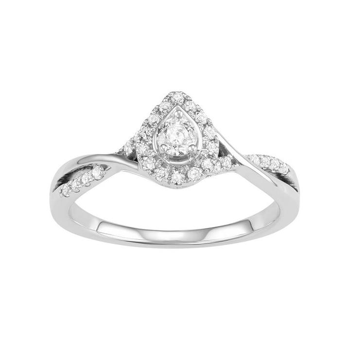 10k White Gold 1/3 Carat T.w. Diamond Teardrop Halo Engagement Ring, Women's, Size: 6