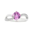 Sterling Silver Lab Created Pink Sapphire & Diamond Accent Cushion Bypass Ring, Women's, Size: 5