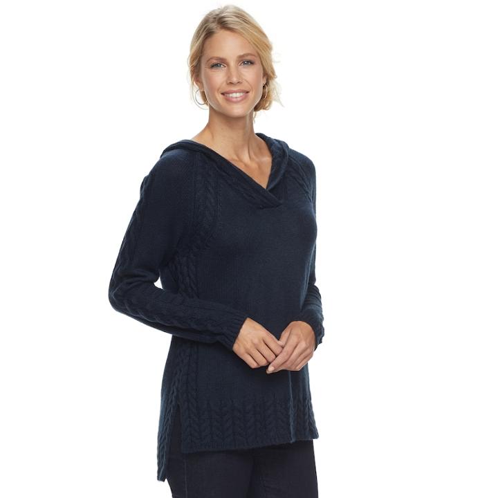 Women's Sonoma Goods For Life™ Cable Knit Hooded Sweater, Size: Medium, Blue (navy)