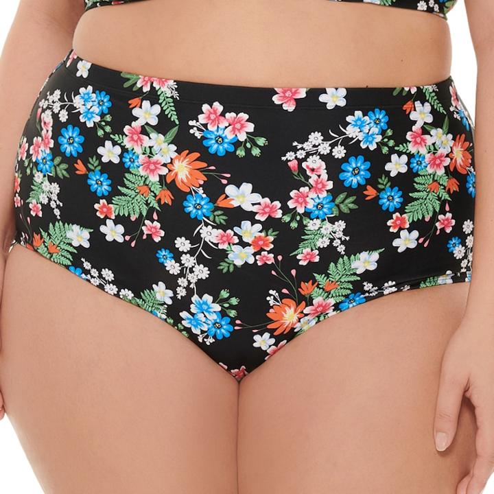 Plus Size Costa Del Sol Scalloped High-waisted Bikini Bottoms, Women's, Size: 3xl, Black