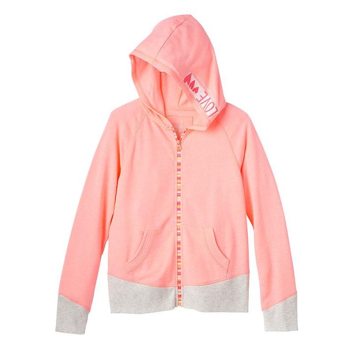 Girls 7-16 So&reg; Curved Hem Glitter Graphic Hoodie, Girl's, Size: 10, Brt Orange