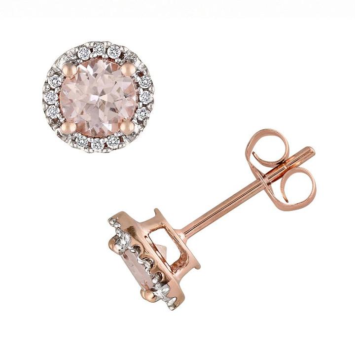 10k Rose Gold Morganite And Diamond Accent Stud Earrings, Women's, Pink