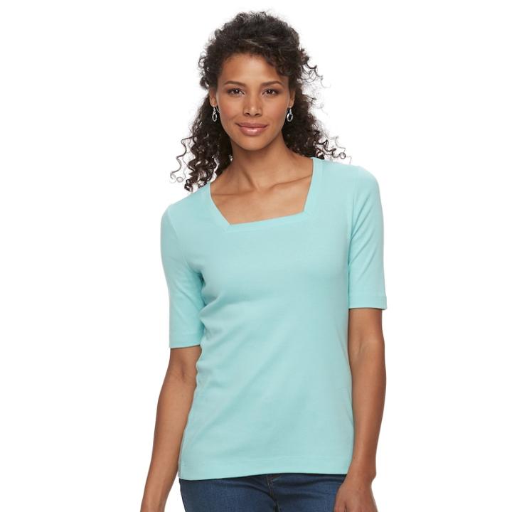 Women's Croft & Barrow&reg; Squareneck Tee, Size: Small, Turquoise/blue (turq/aqua)