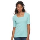 Women's Croft & Barrow&reg; Squareneck Tee, Size: Small, Turquoise/blue (turq/aqua)