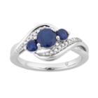 10k White Gold Sapphire & 1/10 Carat T.w. Diamond 3-stone Ring, Women's, Size: 6, Blue